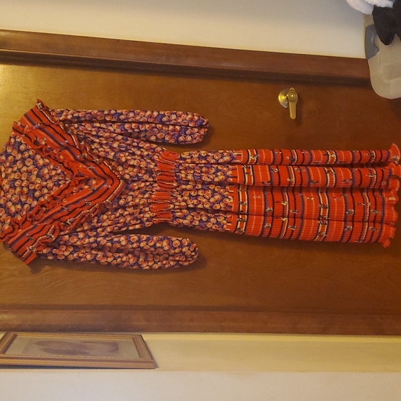 Vintage 1980's Assorti for Susan Freis Red Roses Long Sleeve Maxi Purple Dress M - Picture 4 of 4